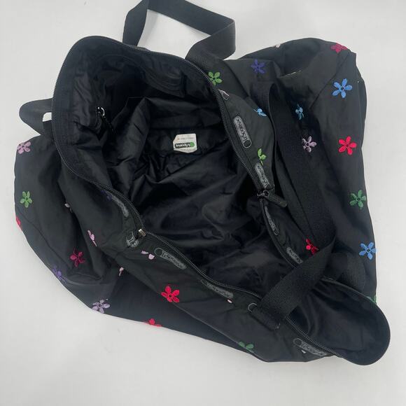 LESPORTSAC Bag Flower Embroidery Black Zipper Tote Lightweight Travel MultiColor - Picture 15 of 16